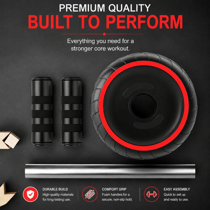 Premium Ab Roller Single Wheel Core Trainer Silent Rubber Exercise Wheel Non Slip Handles Abdominal Roller with Mat Home Gym Core Strength Training Equipment