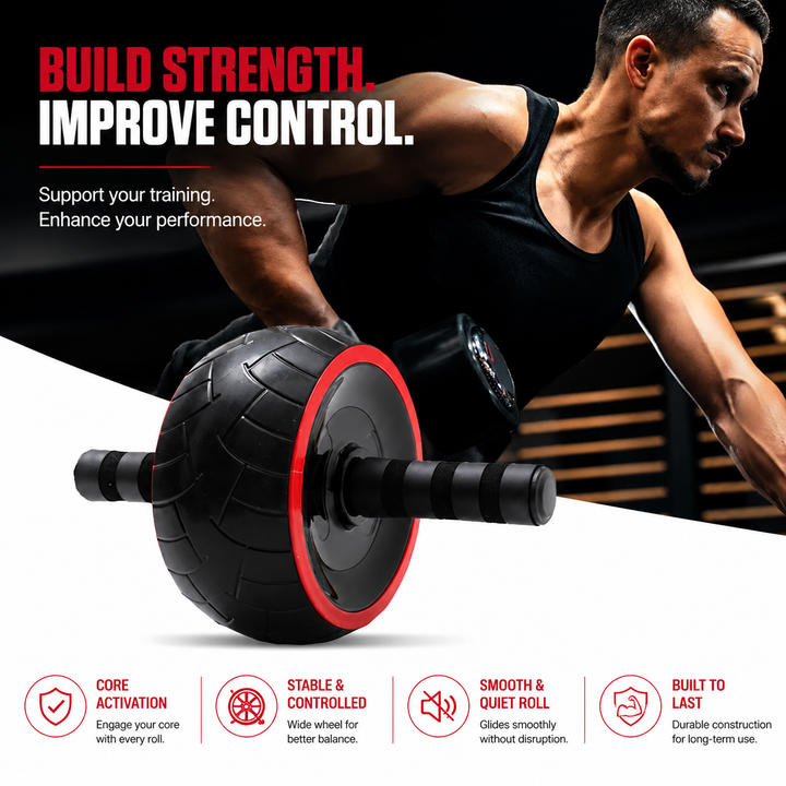 Premium Ab Roller Single Wheel Core Trainer Silent Rubber Exercise Wheel Non Slip Handles Abdominal Roller with Mat Home Gym Core Strength Training Equipment
