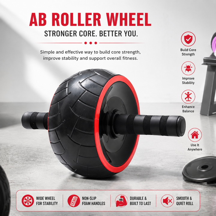 Premium Ab Roller Single Wheel Core Trainer Silent Rubber Exercise Wheel Non Slip Handles Abdominal Roller with Mat Home Gym Core Strength Training Equipment
