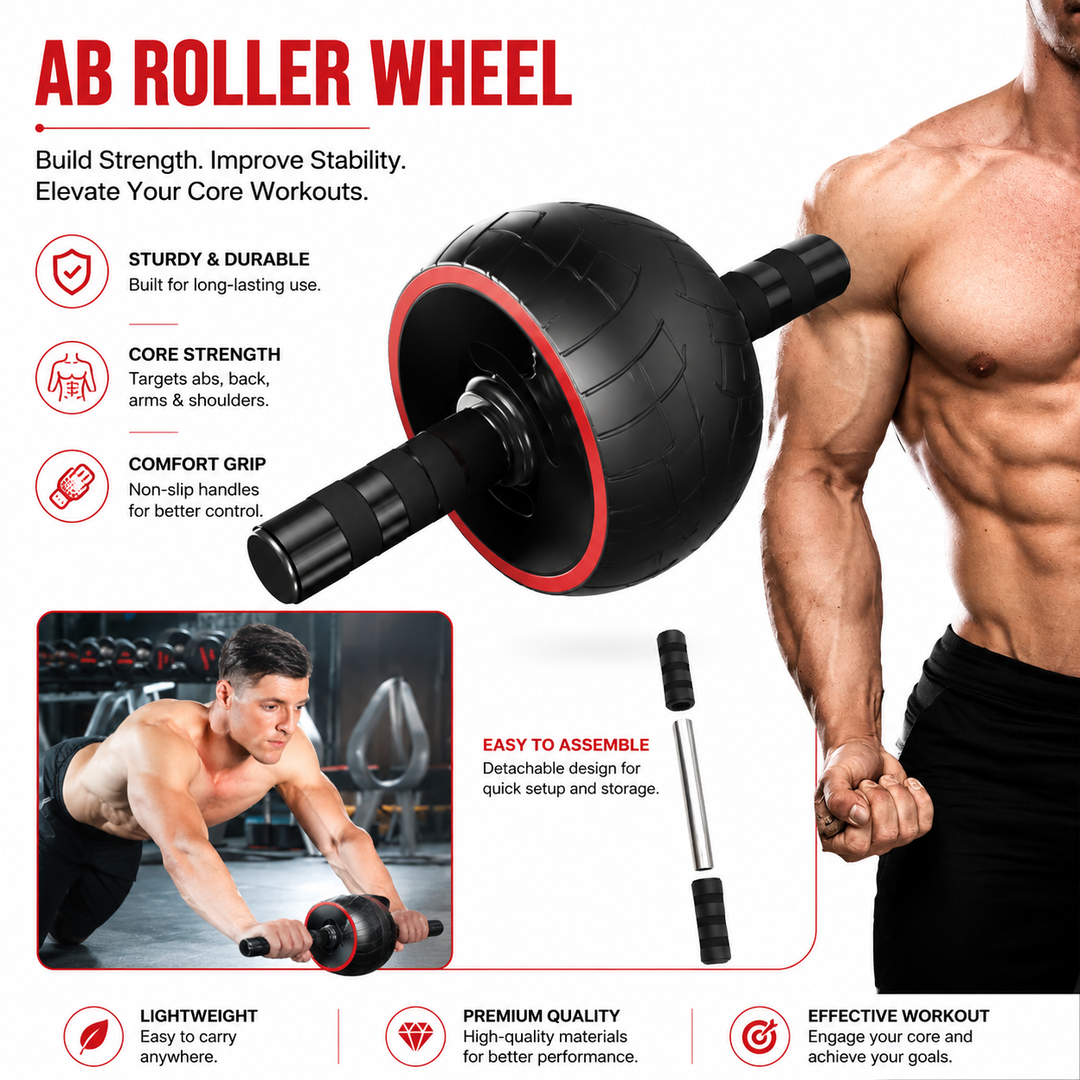 Premium Ab Roller Single Wheel Core Trainer Silent Rubber Exercise Wheel Non Slip Handles Abdominal Roller with Mat Home Gym Core Strength Training Equipment
