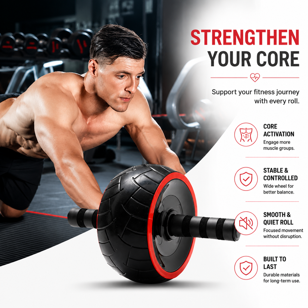 Premium Ab Roller Single Wheel Core Trainer Silent Rubber Exercise Wheel Non Slip Handles Abdominal Roller with Mat Home Gym Core Strength Training Equipment