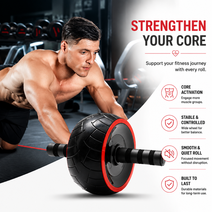 Premium Ab Roller Single Wheel Core Trainer Silent Rubber Exercise Wheel Non Slip Handles Abdominal Roller with Mat Home Gym Core Strength Training Equipment