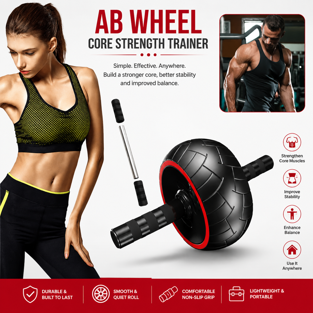 Premium Ab Roller Single Wheel Core Trainer Silent Rubber Exercise Wheel Non Slip Handles Abdominal Roller with Mat Home Gym Core Strength Training Equipment