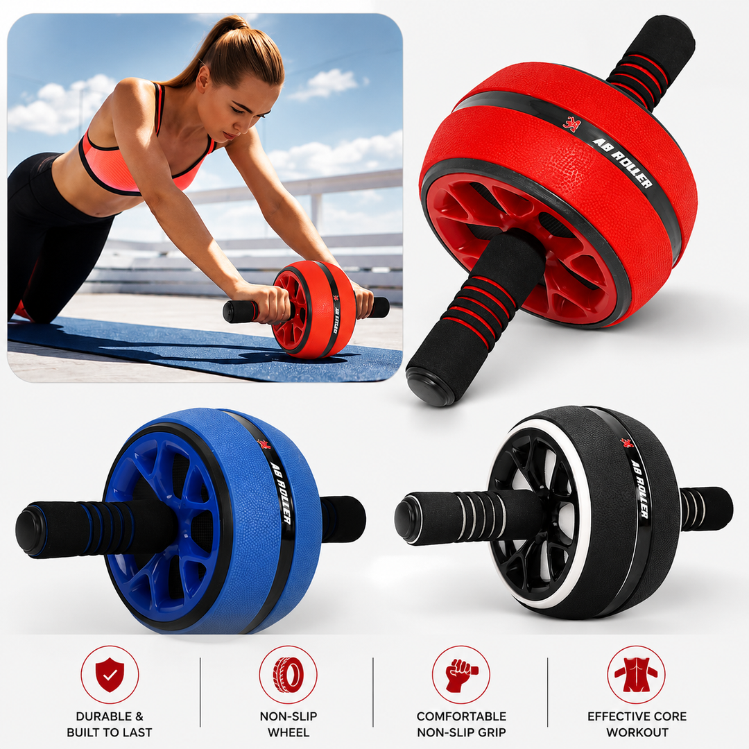 Premium Ab Wheel Abdominal Core Trainer Roller Fitness Wheel with Kneeling Pad Home Workout Abs Exercise Roller Durable PP TPR Stainless Steel