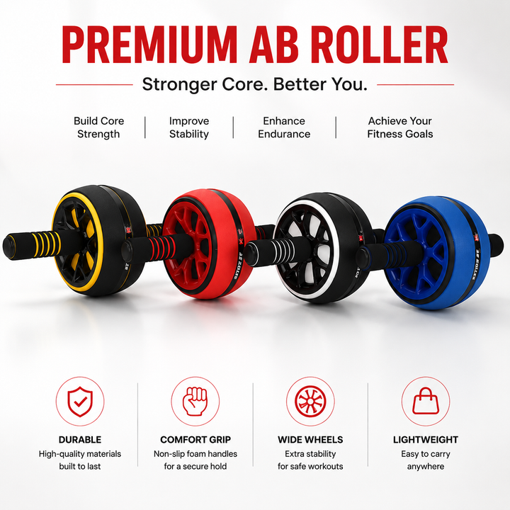 Premium Ab Wheel Abdominal Core Trainer Roller Fitness Wheel with Kneeling Pad Home Workout Abs Exercise Roller Durable PP TPR Stainless Steel