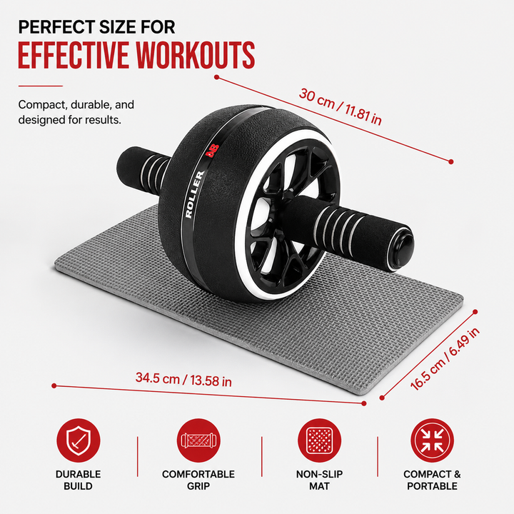 Premium Ab Wheel Abdominal Core Trainer Roller Fitness Wheel with Kneeling Pad Home Workout Abs Exercise Roller Durable PP TPR Stainless Steel