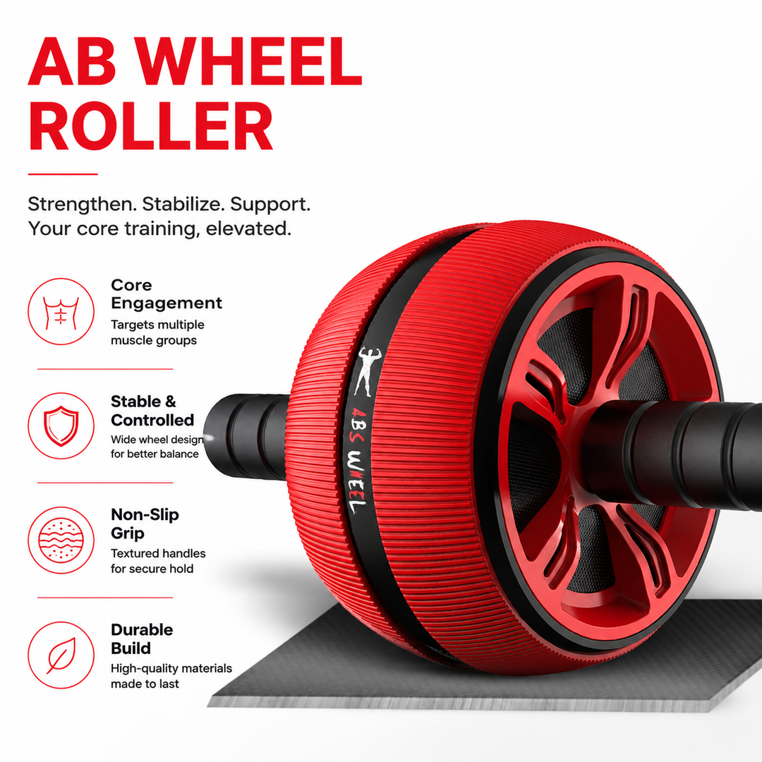 Premium Ab Wheel Abdominal Core Trainer Roller Fitness Wheel with Kneeling Pad Home Workout Abs Exercise Roller Durable PP TPR Stainless Steel