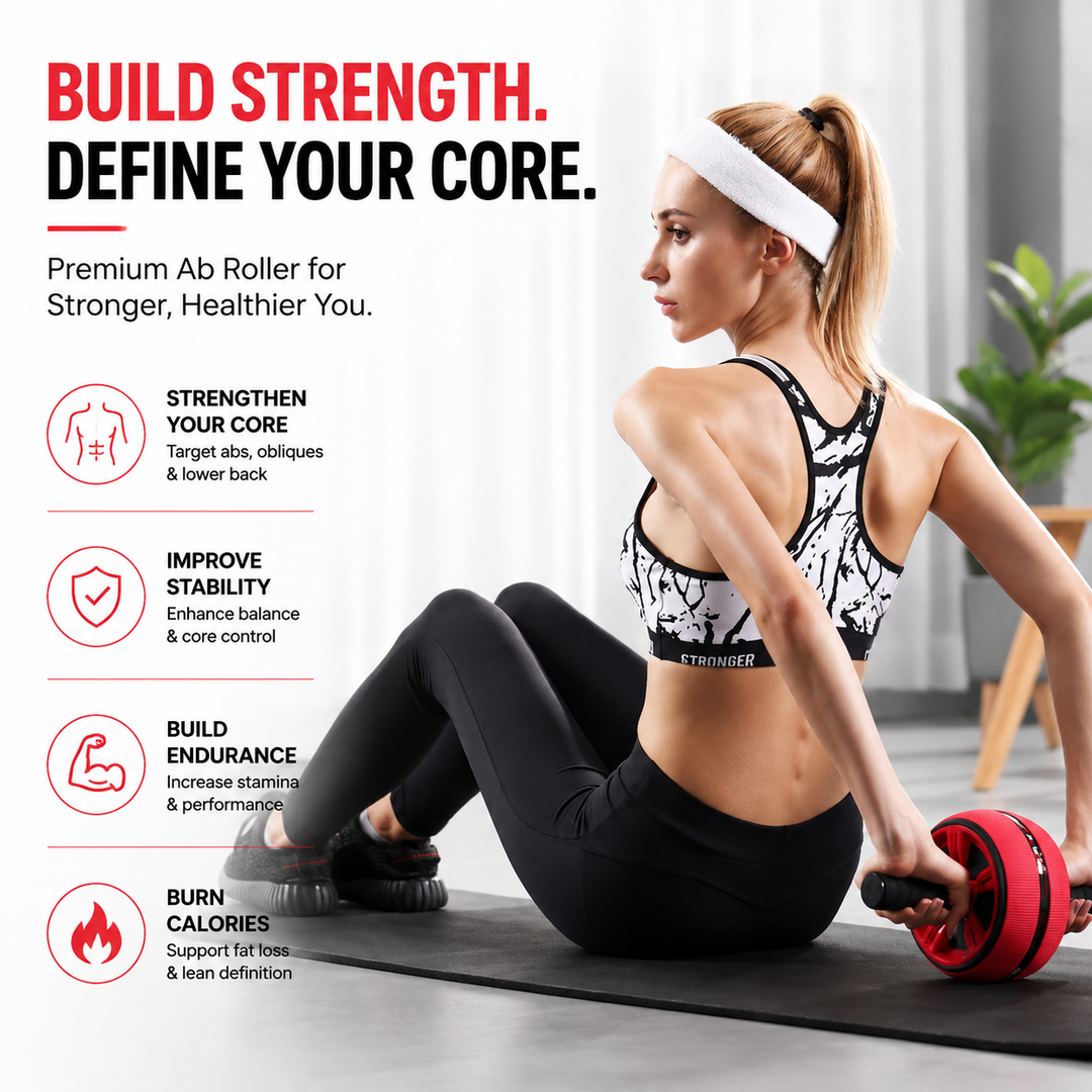 Premium Ab Wheel Abdominal Core Trainer Roller Fitness Wheel with Kneeling Pad Home Workout Abs Exercise Roller Durable PP TPR Stainless Steel