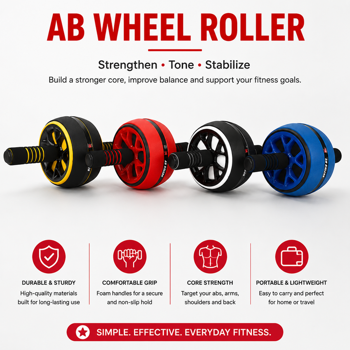 Premium Ab Wheel Roller Core Trainer Silent Abdominal Exercise Wheel Stainless Steel Core Workout Roller with Kneeling Pad Non Slip Handles Home Gym Fitness Equipment
