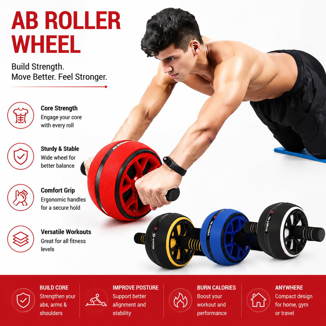 Premium Ab Wheel Roller Core Trainer Silent Abdominal Exercise Wheel Stainless Steel Core Workout Roller with Kneeling Pad Non Slip Handles Home Gym Fitness Equipment