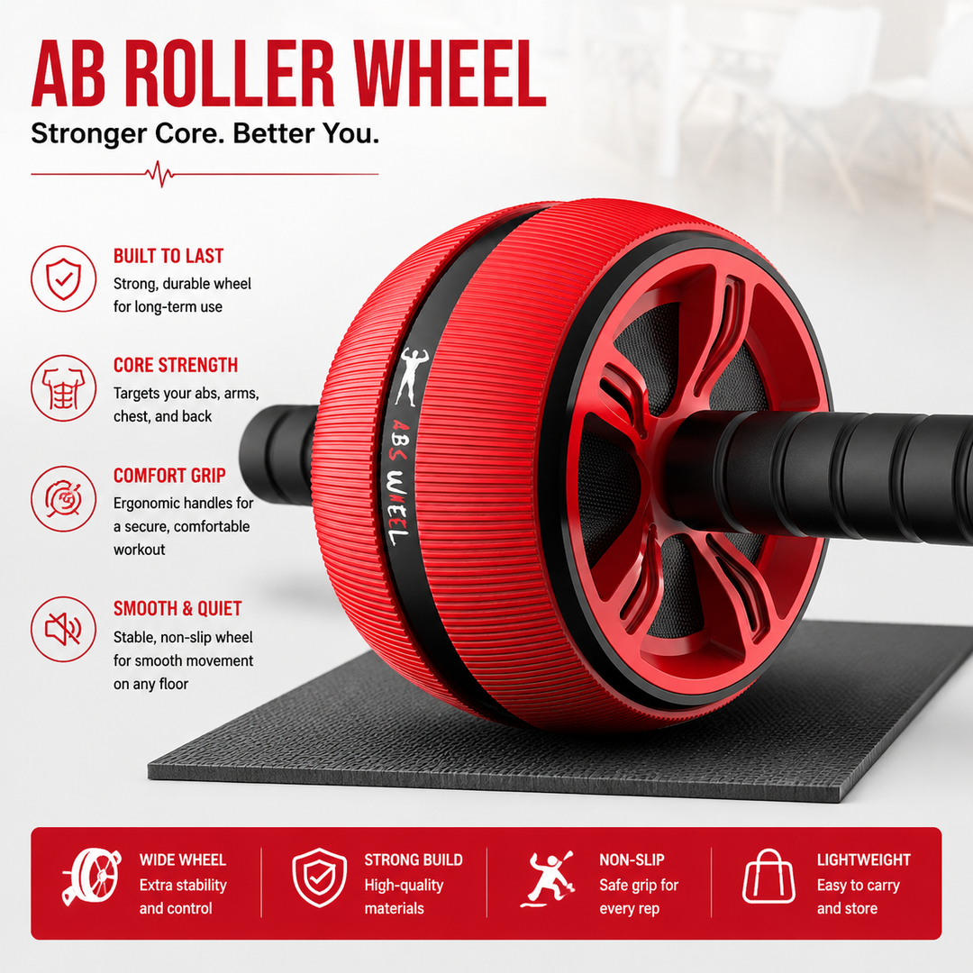 Premium Ab Wheel Roller Core Trainer Silent Abdominal Exercise Wheel Stainless Steel Core Workout Roller with Kneeling Pad Non Slip Handles Home Gym Fitness Equipment