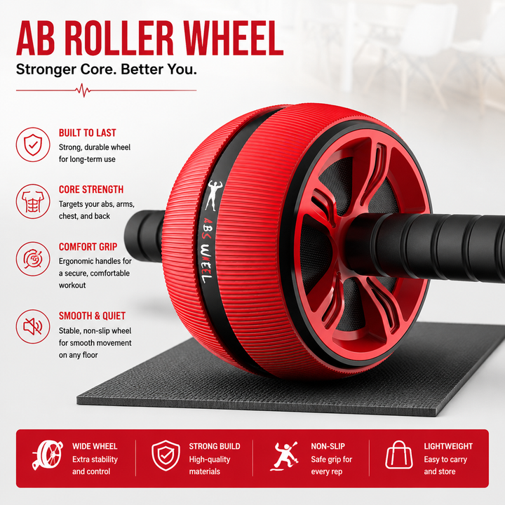 Premium Ab Wheel Roller Core Trainer Silent Abdominal Exercise Wheel Stainless Steel Core Workout Roller with Kneeling Pad Non Slip Handles Home Gym Fitness Equipment