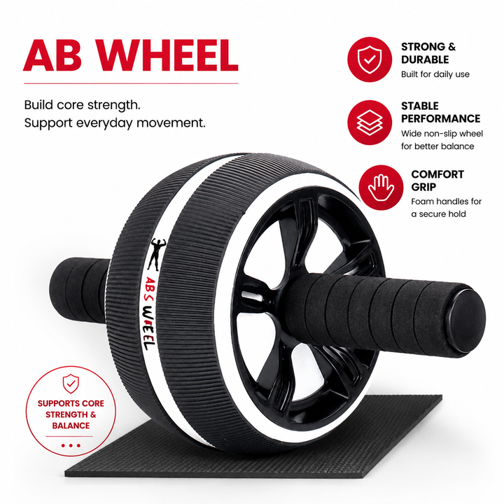 Premium Ab Wheel Roller Core Trainer Silent Abdominal Exercise Wheel Stainless Steel Core Workout Roller with Kneeling Pad Non Slip Handles Home Gym Fitness Equipment