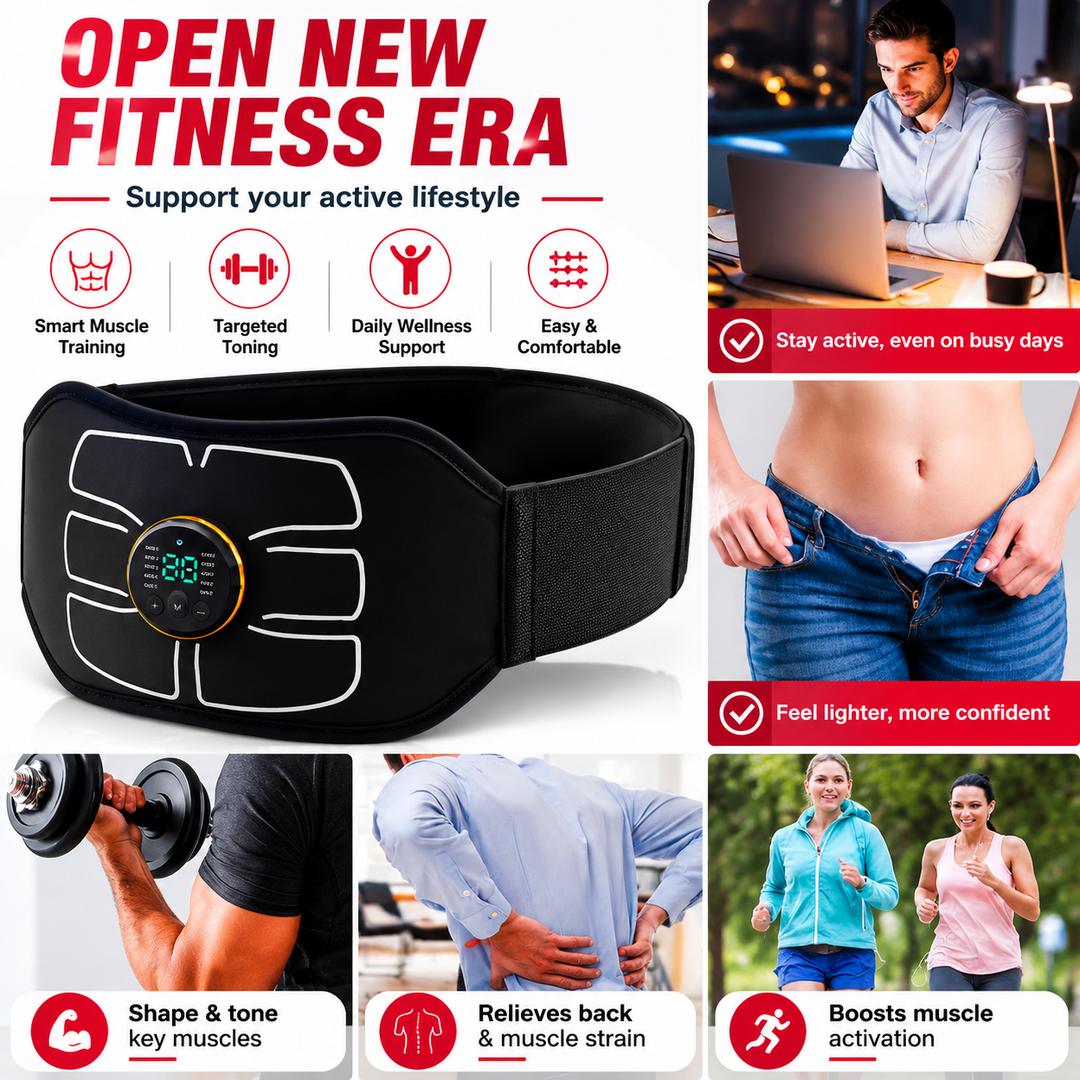 Premium Abdominal EMS Muscle Stimulator Belt USB Rechargeable 10 Programs 30 Intensity Levels Adjustable Slimming Massager Home Office Use Device