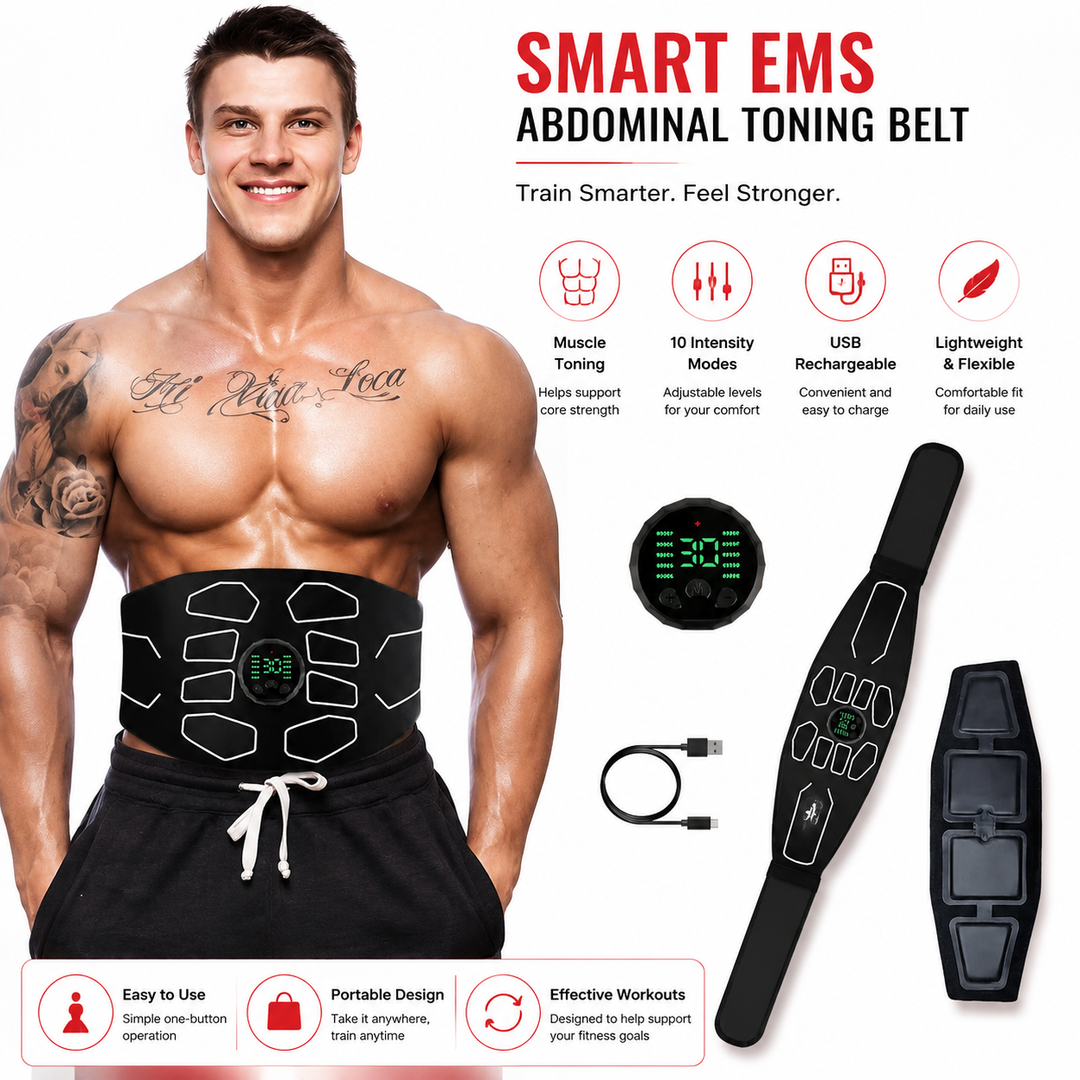 Premium Abdominal EMS Muscle Stimulator Belt USB Rechargeable 10 Programs 30 Intensity Levels Adjustable Slimming Massager Home Office Use Device
