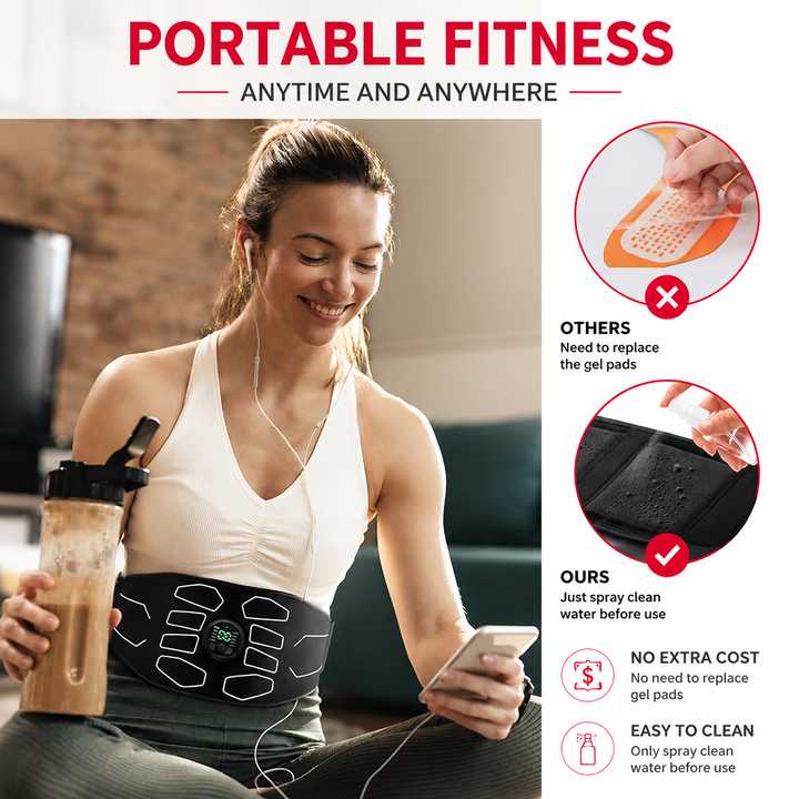 Premium Abdominal EMS Muscle Stimulator Belt USB Rechargeable 10 Programs 30 Intensity Levels Adjustable Slimming Massager Home Office Use Device