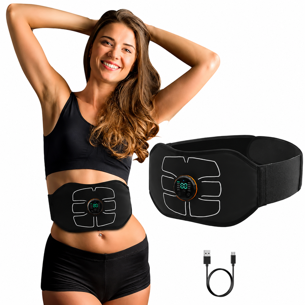Premium Abdominal EMS Muscle Stimulator Belt USB Rechargeable 10 Programs 30 Intensity Levels Adjustable Slimming Massager Home Office Use Device