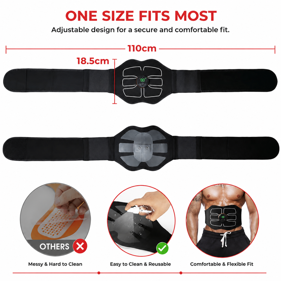 Premium Abdominal EMS Muscle Stimulator Belt USB Rechargeable 10 Programs 30 Intensity Levels Adjustable Slimming Massager Home Office Use Device