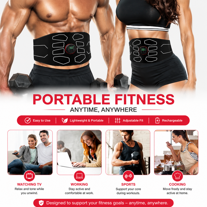 Premium Abdominal EMS Muscle Stimulator Belt USB Rechargeable 10 Programs 30 Intensity Levels Adjustable Slimming Massager Home Office Use Device
