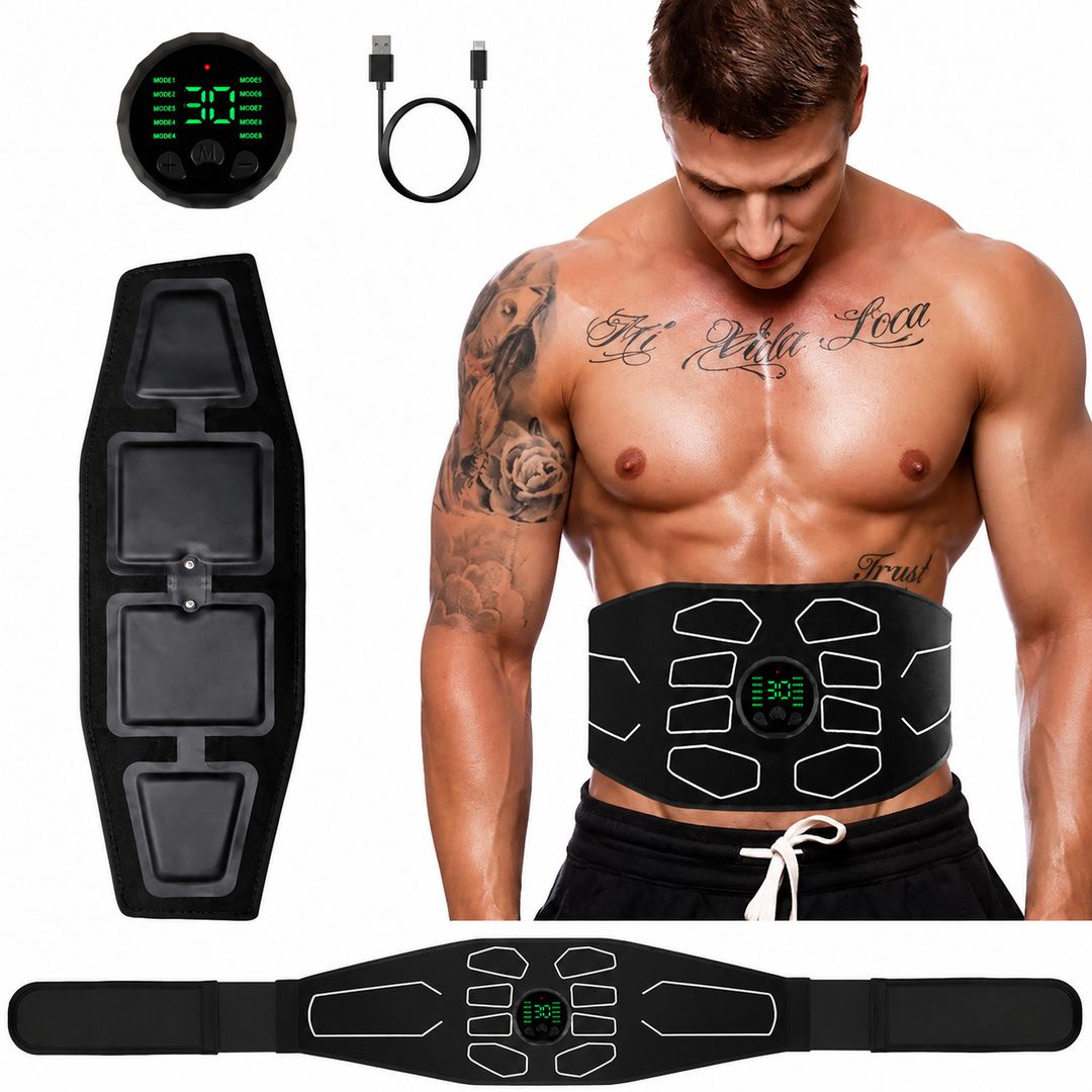 Premium Abdominal EMS Muscle Stimulator Belt USB Rechargeable 10 Programs 30 Intensity Levels Adjustable Slimming Massager Home Office Use Device