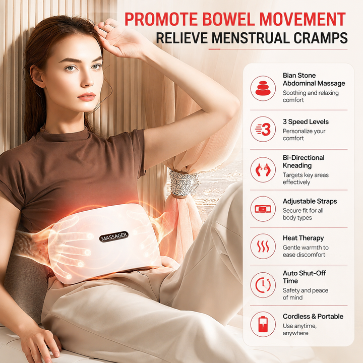 Premium Abdominal Heating Pad Massager Cordless Belly Massager for Cramps Stomach Tension Relief Heat Therapy Portable Rechargeable Wellness Device