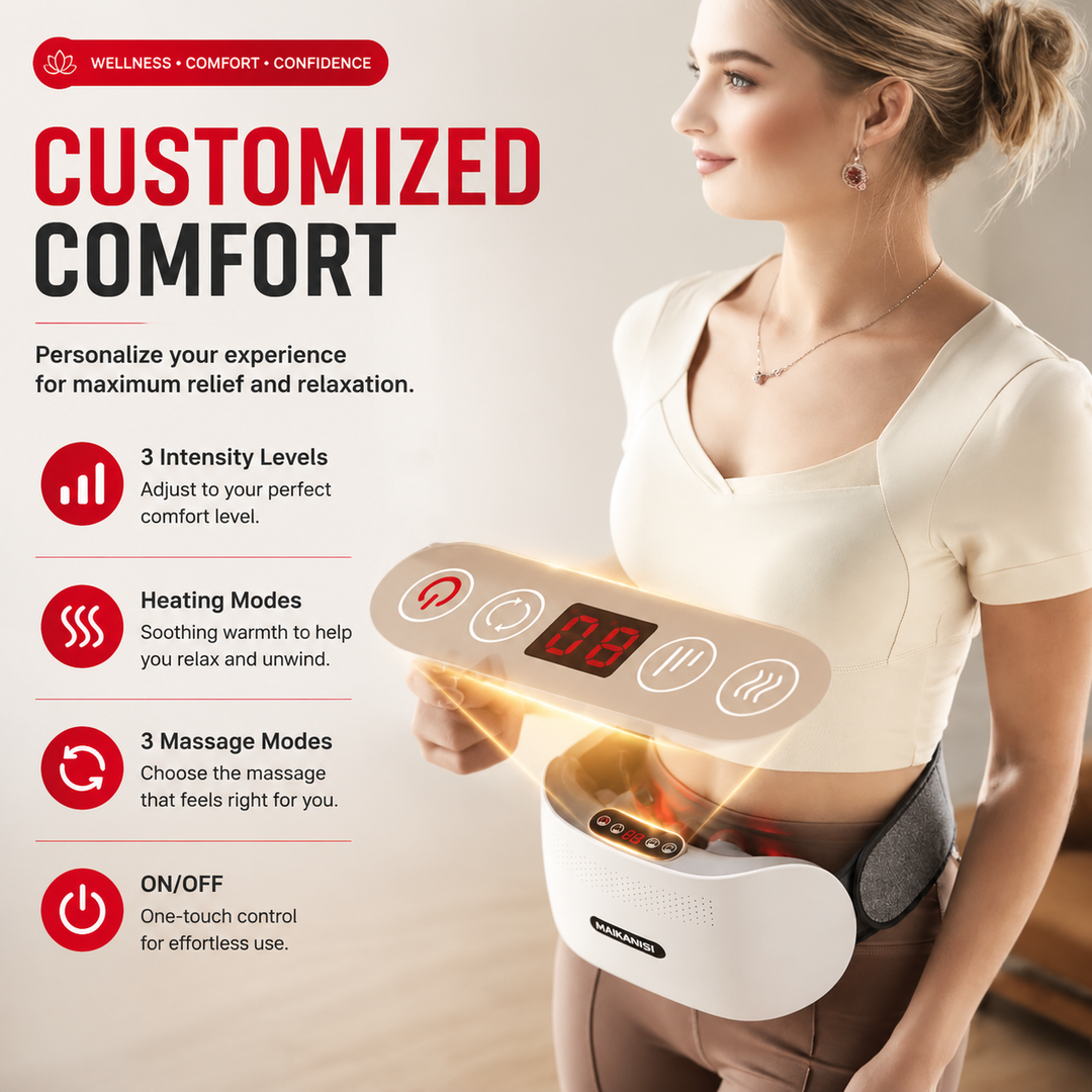 Premium Abdominal Heating Pad Massager Cordless Belly Massager for Cramps Stomach Tension Relief Heat Therapy Portable Rechargeable Wellness Device
