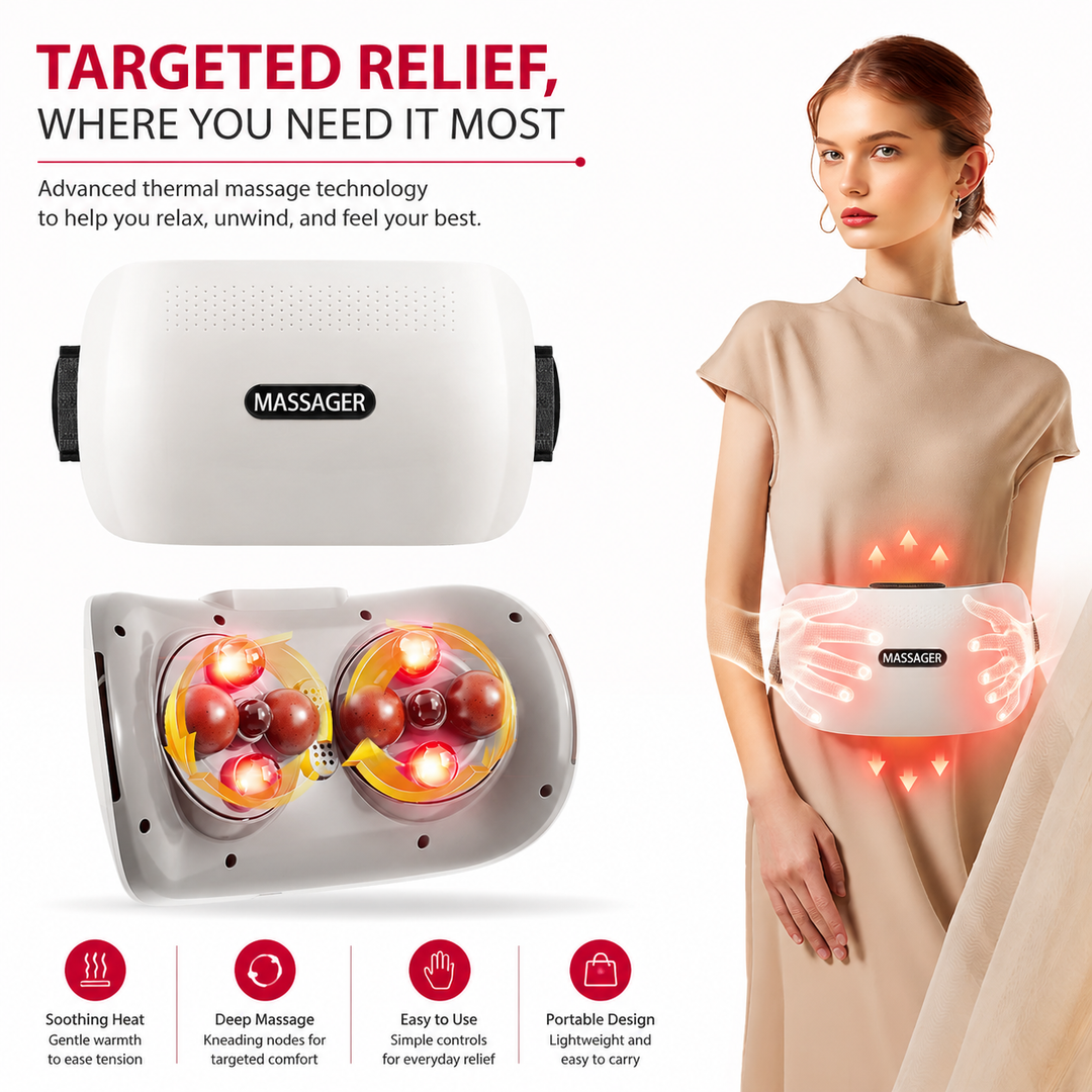 Premium Abdominal Heating Pad Massager Cordless Belly Massager for Cramps Stomach Tension Relief Heat Therapy Portable Rechargeable Wellness Device