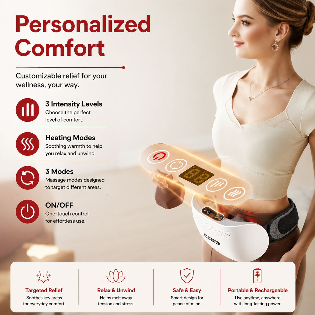 Premium Abdominal Heating Pad Massager Cordless Belly Massager for Cramps Stomach Tension Relief Heat Therapy Portable Rechargeable Wellness Device