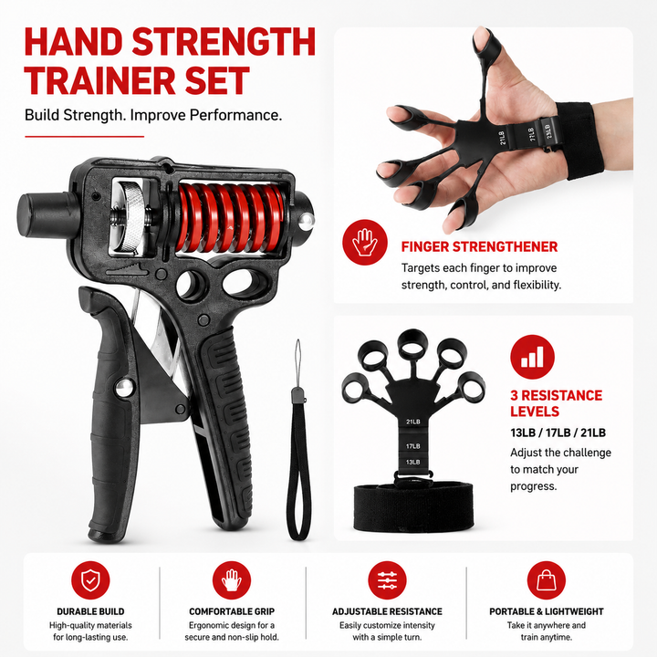 Premium Adjustable Hand Grip Strengthener 5–120kg Finger Expander Steel Spring Gripper Wrist Forearm Training Exercise Grip Fitness Tool
