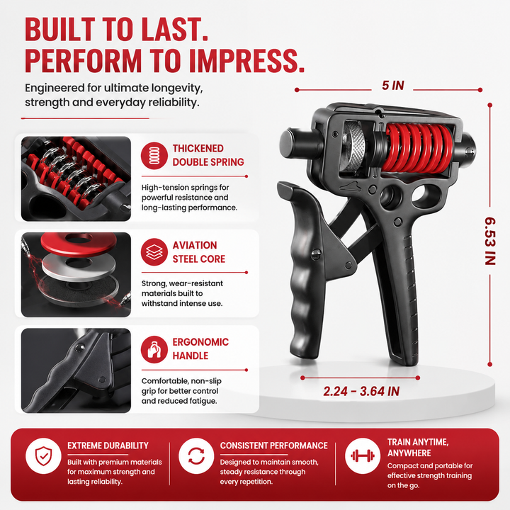 Premium Adjustable Hand Grip Strengthener 5–120kg Finger Expander Steel Spring Gripper Wrist Forearm Training Exercise Grip Fitness Tool