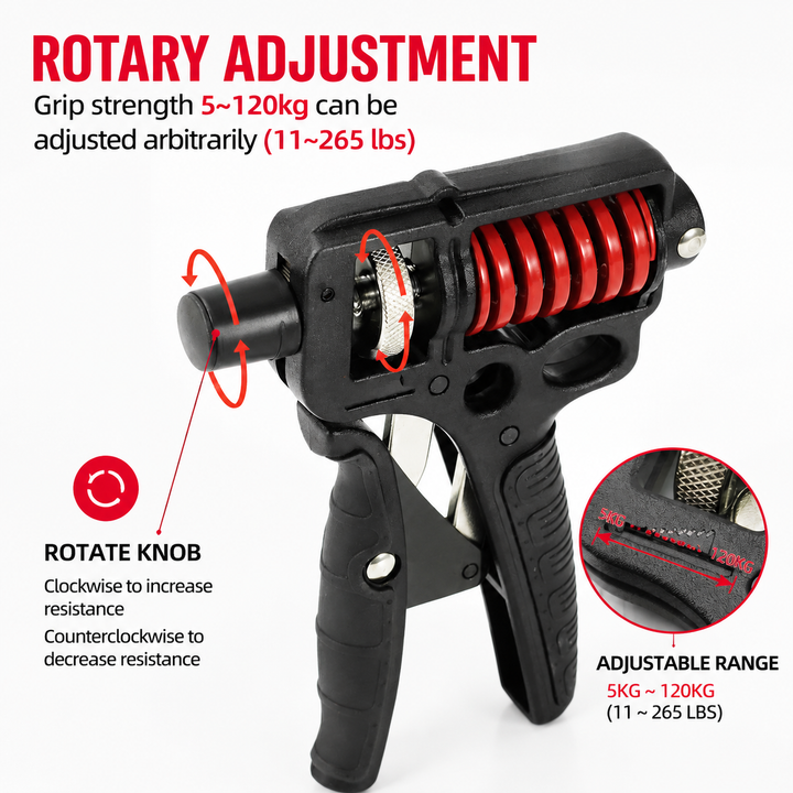 Premium Adjustable Hand Grip Strengthener 5–120kg Finger Wrist Forearm Trainer Steel Spring Gripper Hand Exerciser Fitness Training Tool Portable