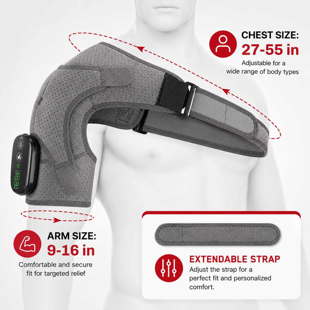 Premium Adjustable Heated Shoulder Brace Electric Vibration Compression Wrap Shoulder Support Heat Therapy Pain Relief Left Right Adjustable