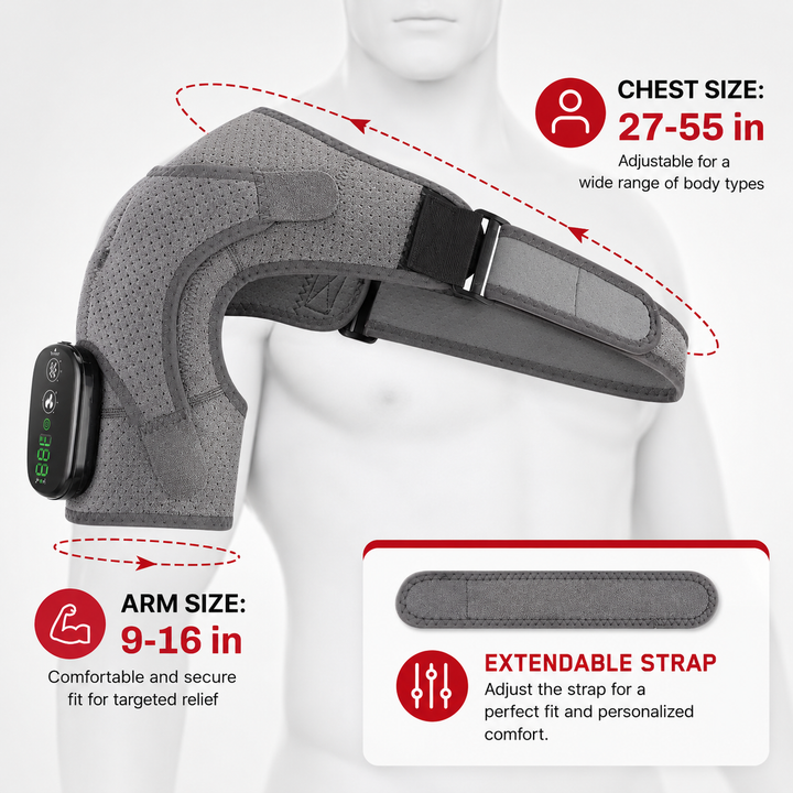 Premium Adjustable Heated Shoulder Brace Electric Vibration Compression Wrap Shoulder Support Heat Therapy Pain Relief Left Right Adjustable