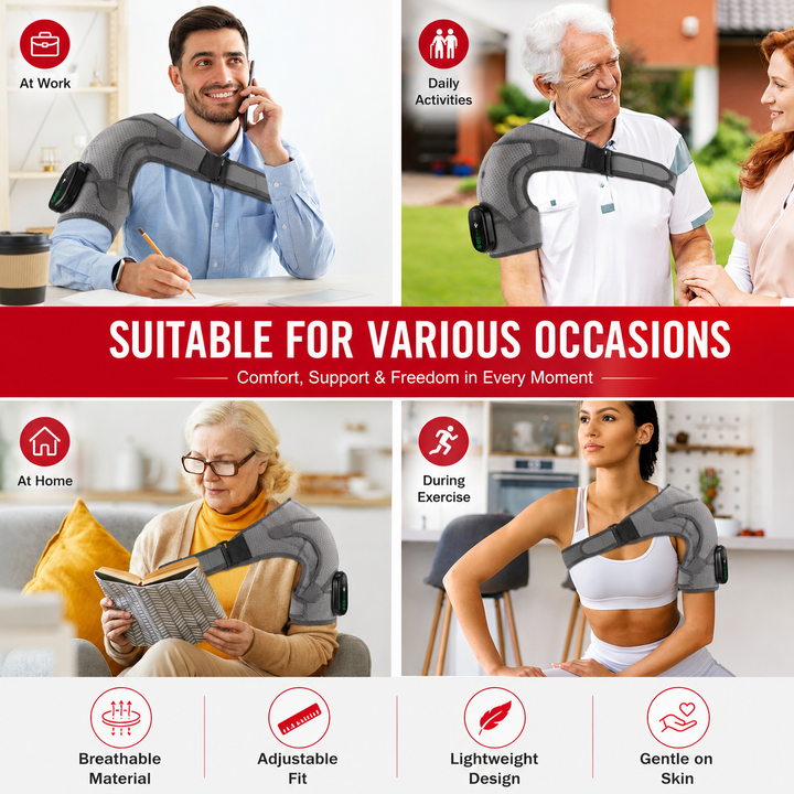 Premium Adjustable Heated Shoulder Brace Electric Vibration Compression Wrap Shoulder Support Heat Therapy Pain Relief Left Right Adjustable