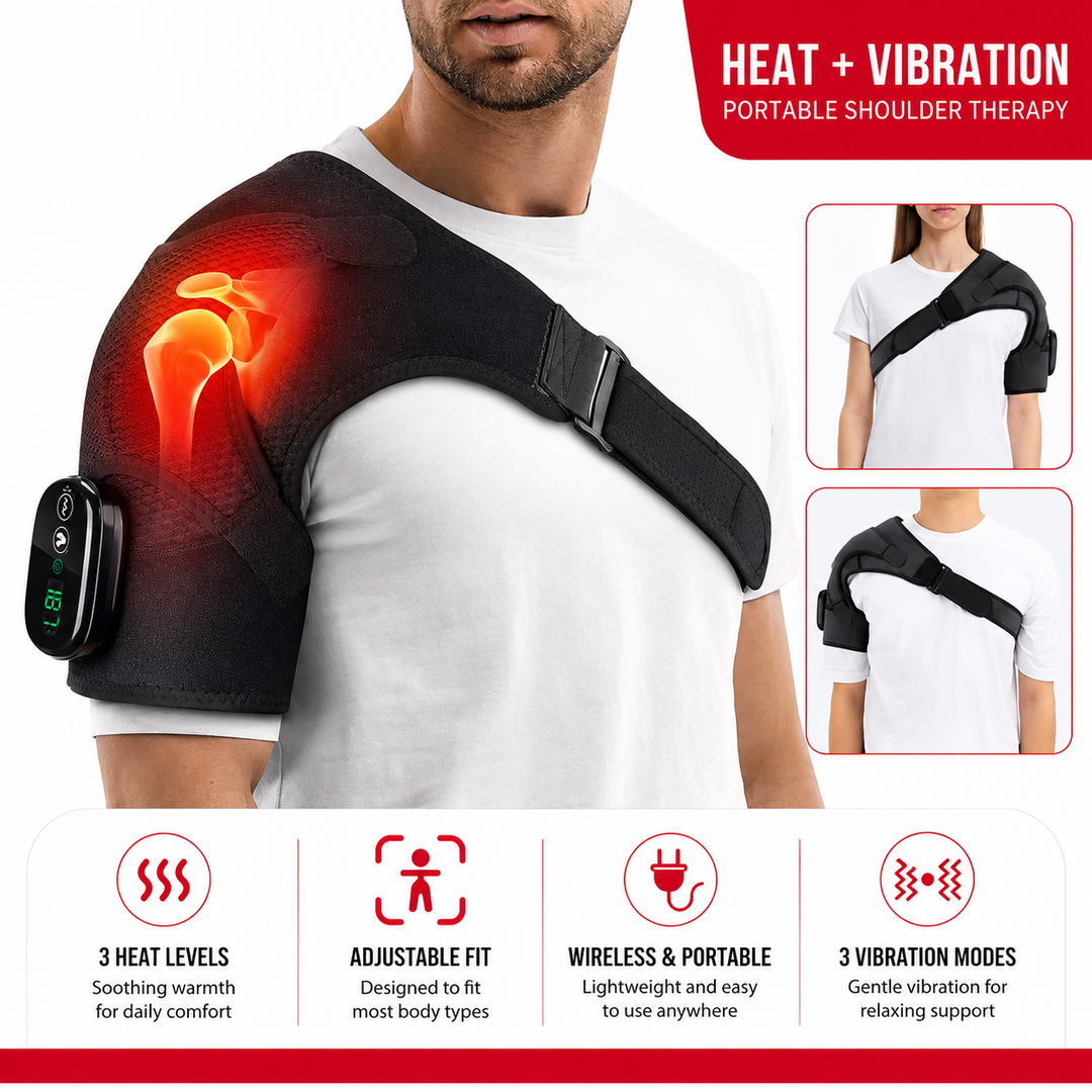 Premium Adjustable Heated Shoulder Brace Electric Vibration Compression Wrap Shoulder Support Heat Therapy Pain Relief Left Right Adjustable