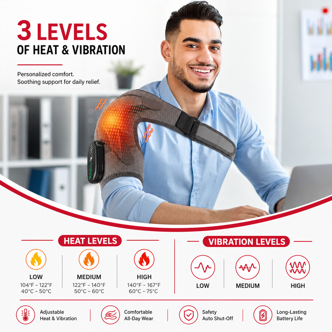 Premium Adjustable Heated Shoulder Brace Electric Vibration Compression Wrap Shoulder Support Heat Therapy Pain Relief Left Right Adjustable