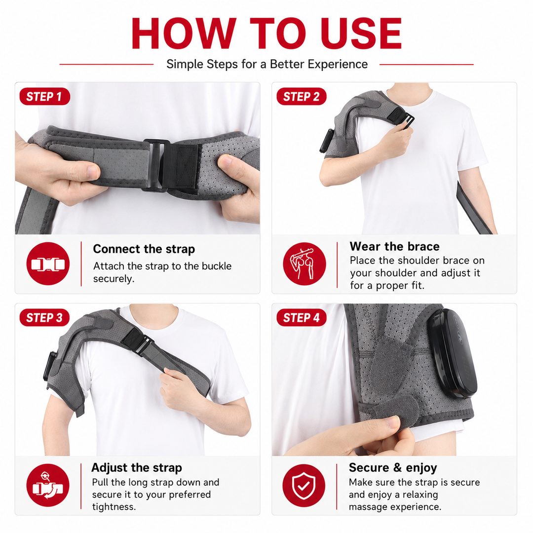 Premium Adjustable Heated Shoulder Brace Electric Vibration Compression Wrap Shoulder Support Heat Therapy Pain Relief Left Right Adjustable