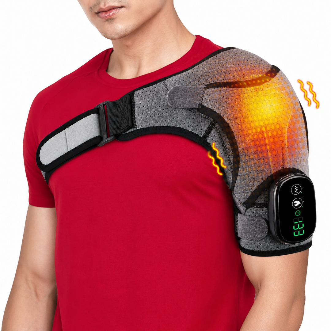 Premium Adjustable Heated Shoulder Brace Electric Vibration Compression Wrap Shoulder Support Heat Therapy Pain Relief Left Right Adjustable