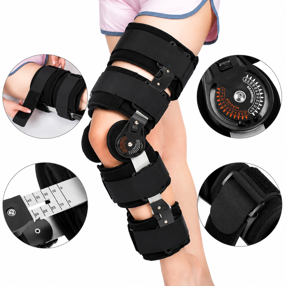 Premium Adjustable Hinged Knee Brace Button Lock 0-120° Range of Motion Knee Support Stabilizer Aluminum Alloy Sports Recovery Compression Brace