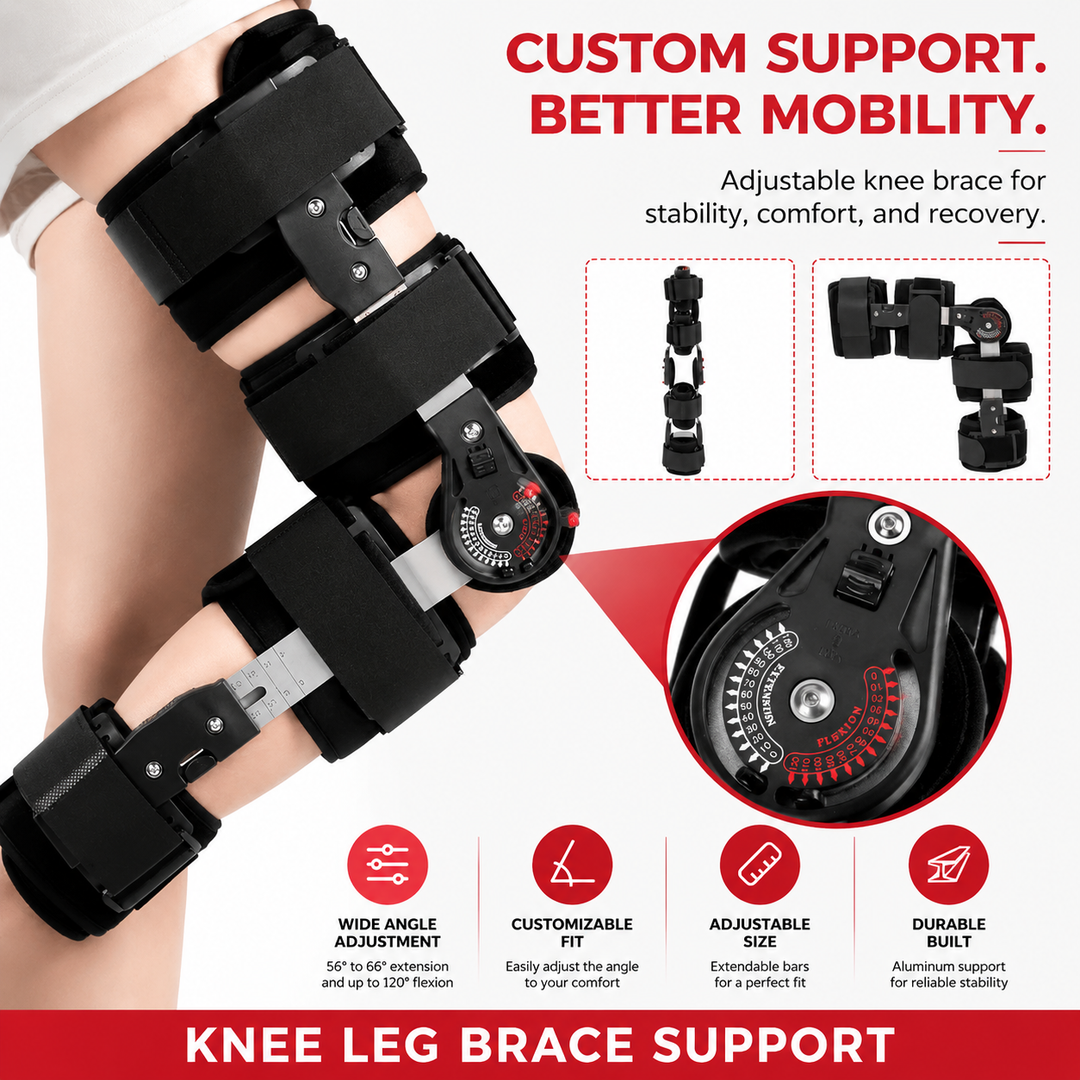 Premium Adjustable Hinged Knee Brace Button Lock 0-120° Range of Motion Knee Support Stabilizer Aluminum Alloy Sports Recovery Compression Brace