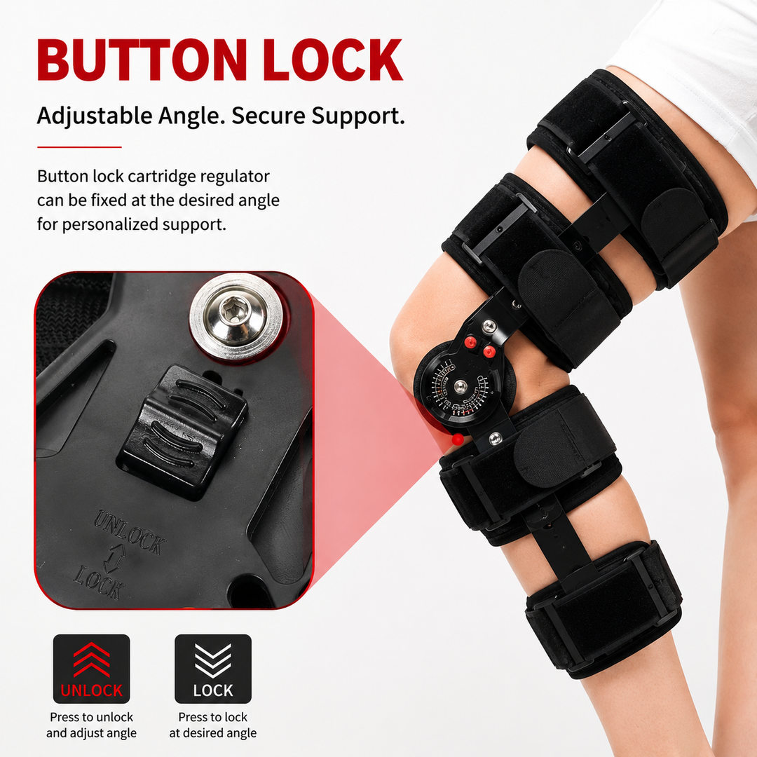 Premium Adjustable Hinged Knee Brace Button Lock 0-120° Range of Motion Knee Support Stabilizer Aluminum Alloy Sports Recovery Compression Brace