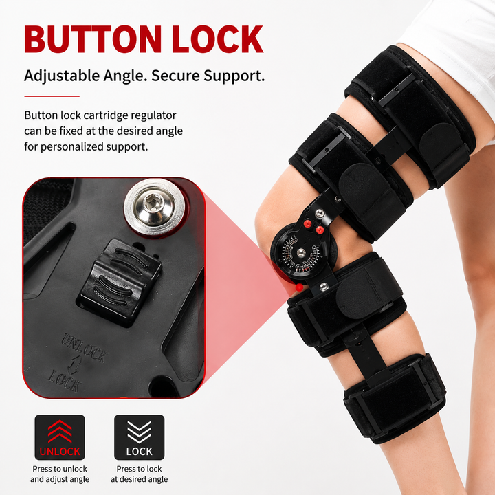 Premium Adjustable Hinged Knee Brace Button Lock 0-120° Range of Motion Knee Support Stabilizer Aluminum Alloy Sports Recovery Compression Brace