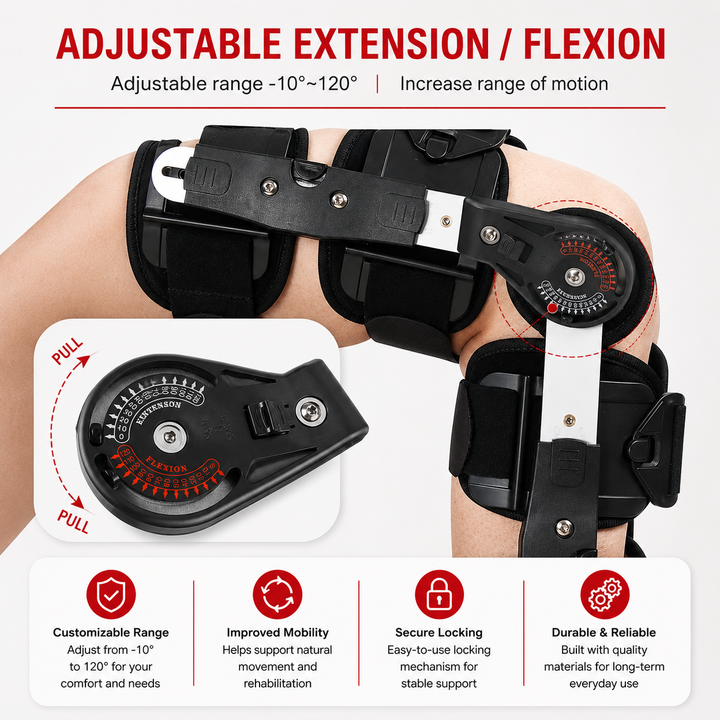 Premium Adjustable Hinged Knee Brace Button Lock 0-120° Range of Motion Knee Support Stabilizer Aluminum Alloy Sports Recovery Compression Brace