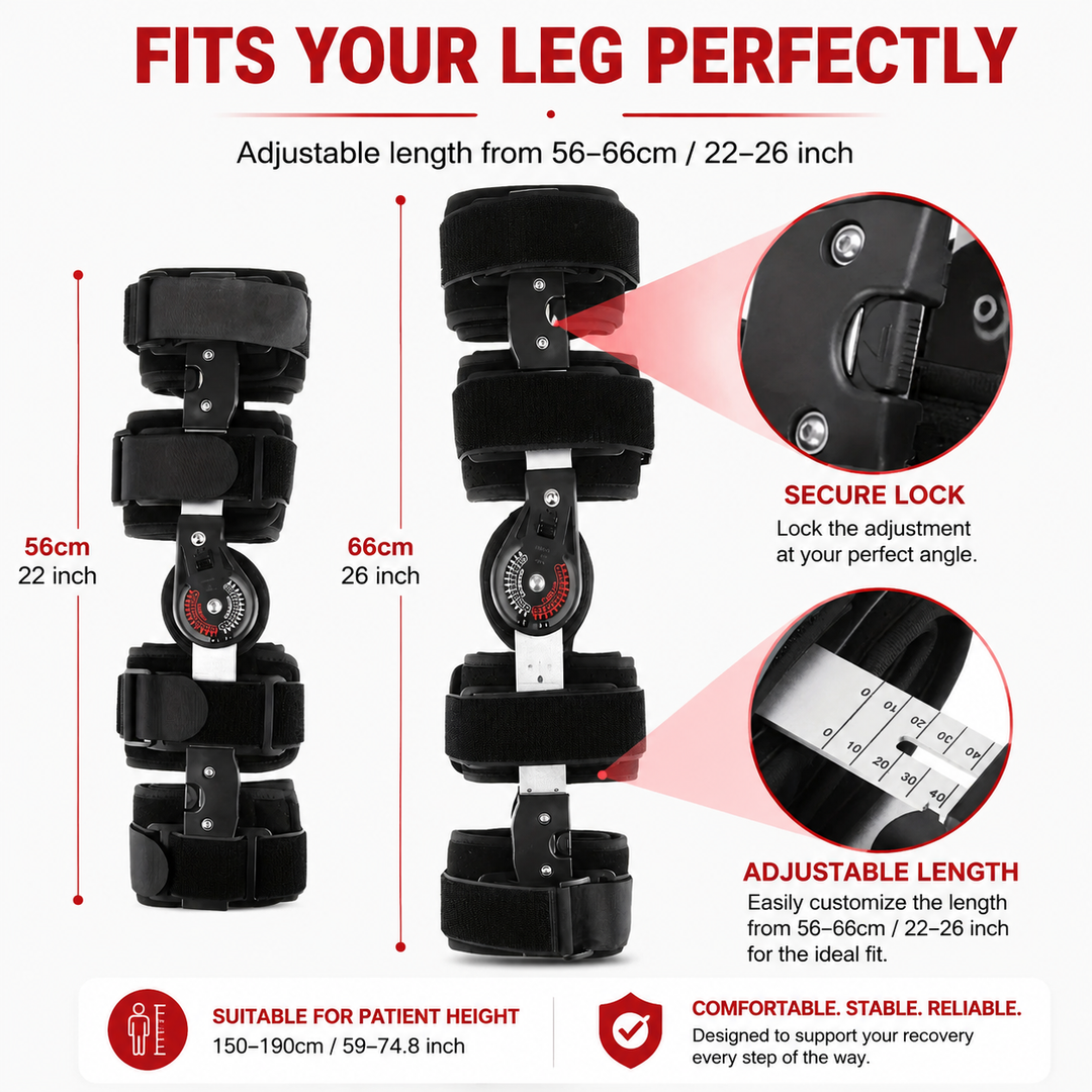 Premium Adjustable Hinged Knee Brace Button Lock 0-120° Range of Motion Knee Support Stabilizer Aluminum Alloy Sports Recovery Compression Brace