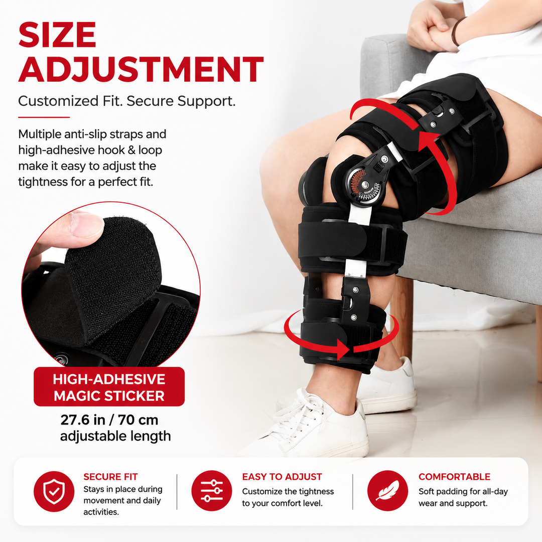 Premium Adjustable Hinged Knee Brace Button Lock 0-120° Range of Motion Knee Support Stabilizer Aluminum Alloy Sports Recovery Compression Brace