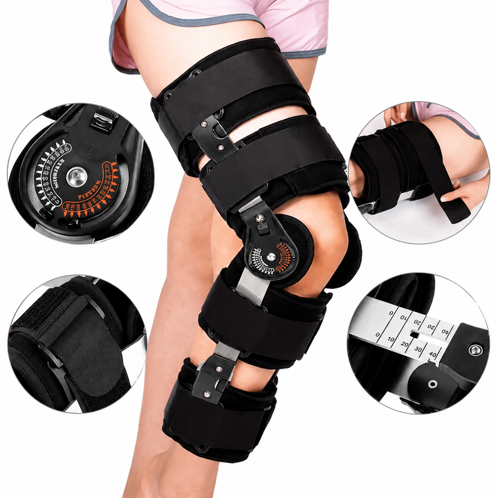 Premium Adjustable Hinged Knee Brace Button Lock 0-120° Range of Motion Knee Support Stabilizer Aluminum Alloy Sports Recovery Compression Brace