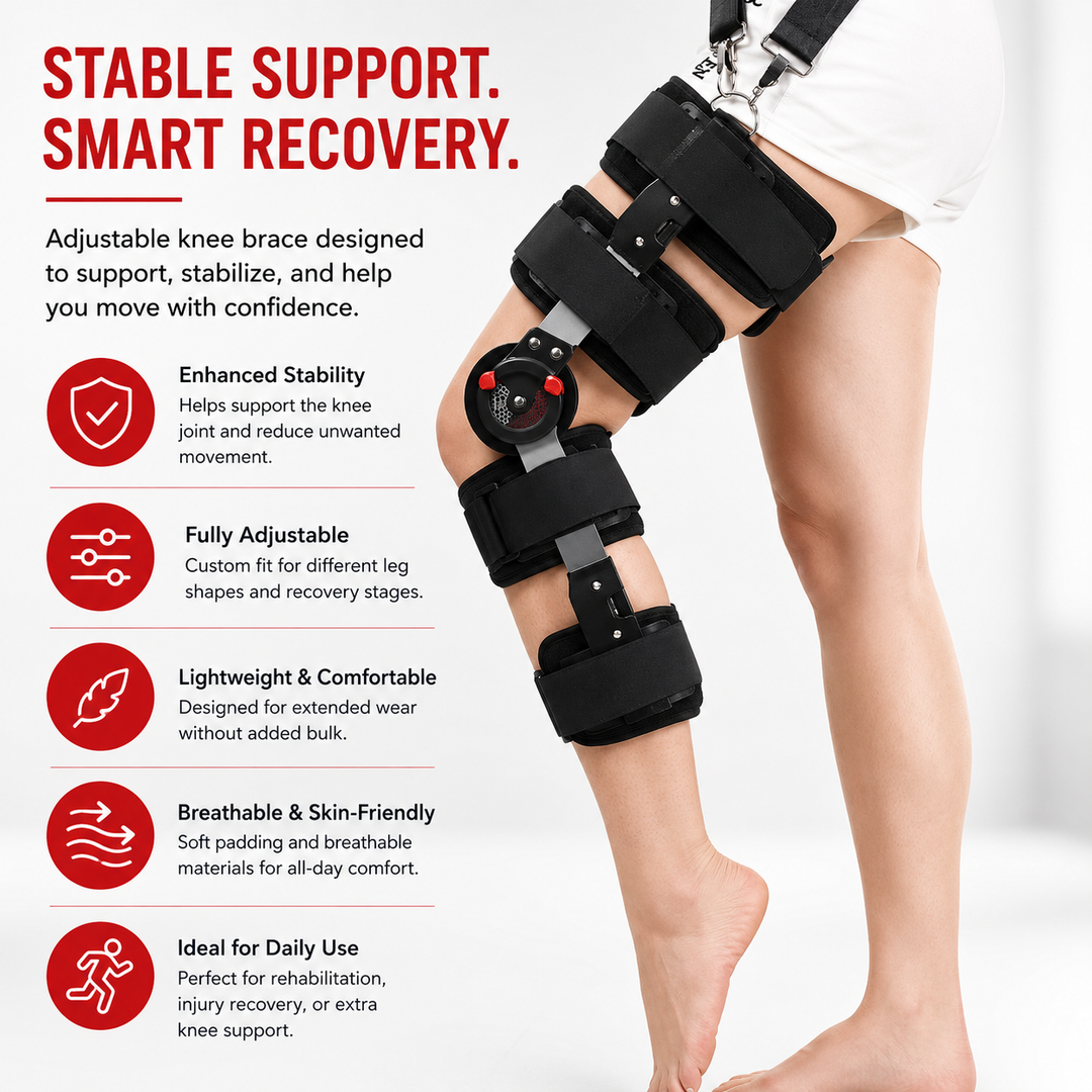 Premium Adjustable Hinged Knee Brace Orthopedic Knee Support Stabilizer Range of Motion Control Joint Stabilization Compression Support Brace
