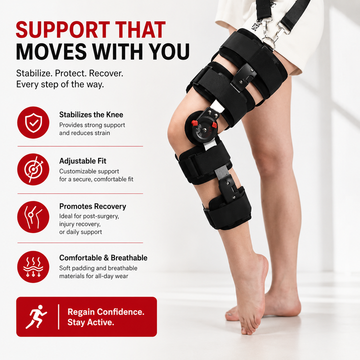 Premium Adjustable Hinged Knee Brace Orthopedic Knee Support Stabilizer Range of Motion Control Joint Stabilization Compression Support Brace