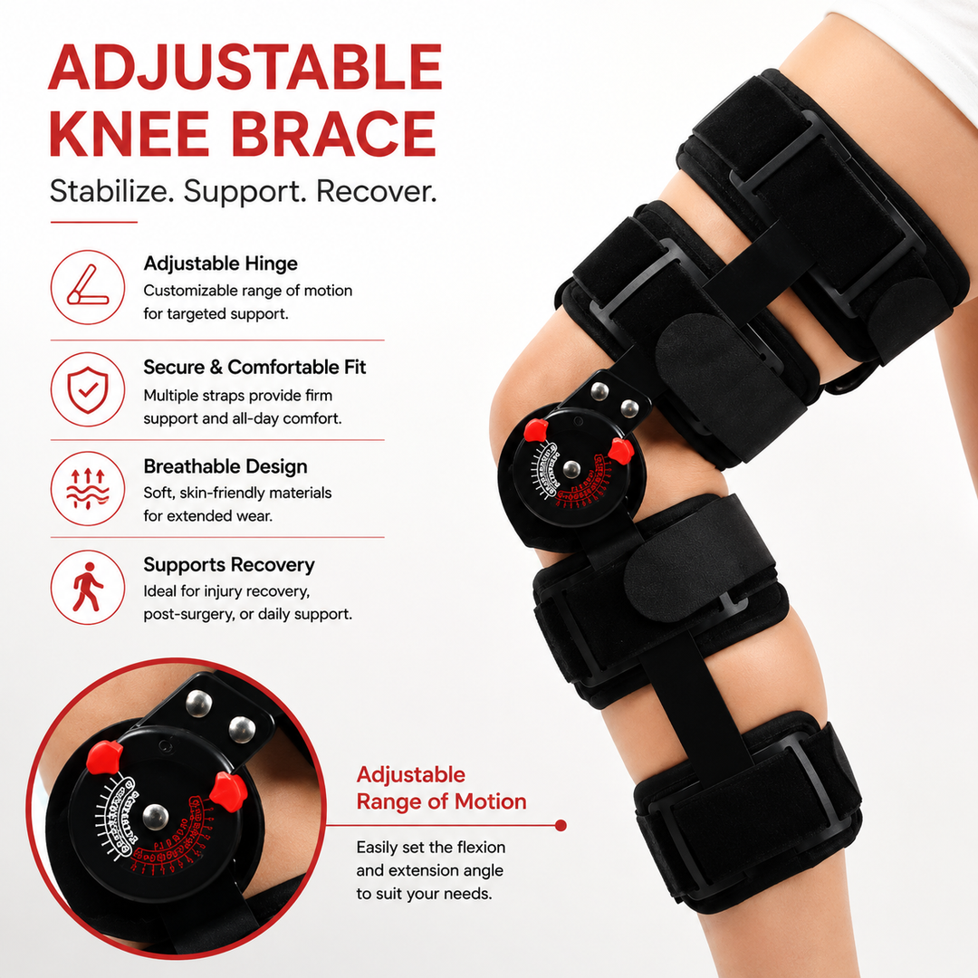Premium Adjustable Hinged Knee Brace Orthopedic Knee Support Stabilizer Range of Motion Control Joint Stabilization Compression Support Brace