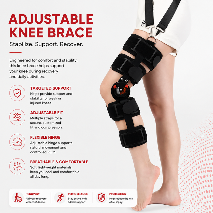 Premium Adjustable Hinged Knee Brace Orthopedic Knee Support Stabilizer Range of Motion Control Joint Stabilization Compression Support Brace